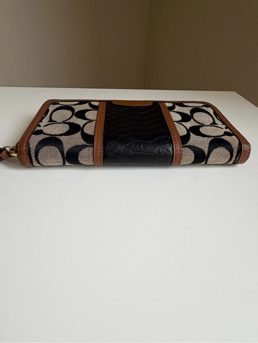Coach Signature Canvas and Leather Zip Wallet in Brown/Black